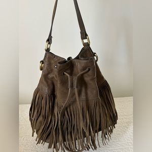 Fossil Leather Bucket Bag with Fringe